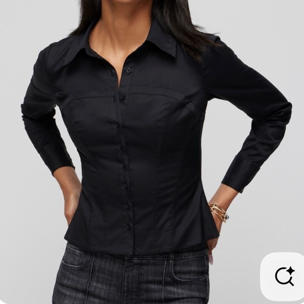 Black Button Down Shirt Corset Top Long Sleeve Collared EUC Medium